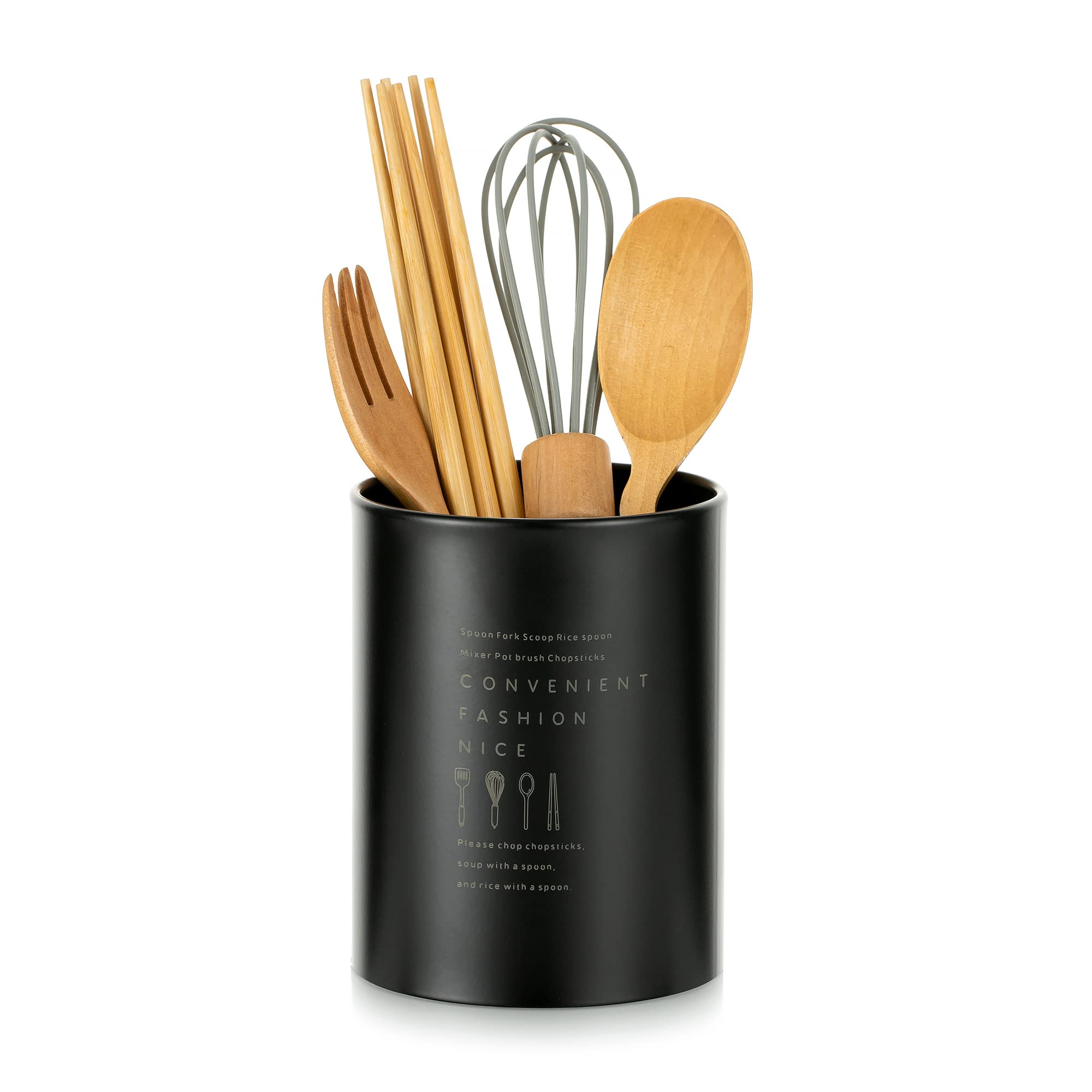 Utensil Holder Cutlery Pot Kitchen: Stainless Steel Black Utensil Jar Vintage Nordic Style Cutlery Caddy Durable Storage Container Flatware Organisers with Matt Surface Save Drawer Countertop Space