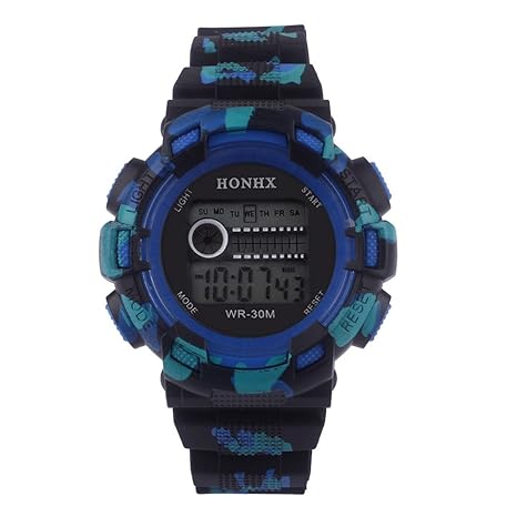 Boy Girl Multifunction Sports Electronic Waterproof Wrist Watch (Blue)