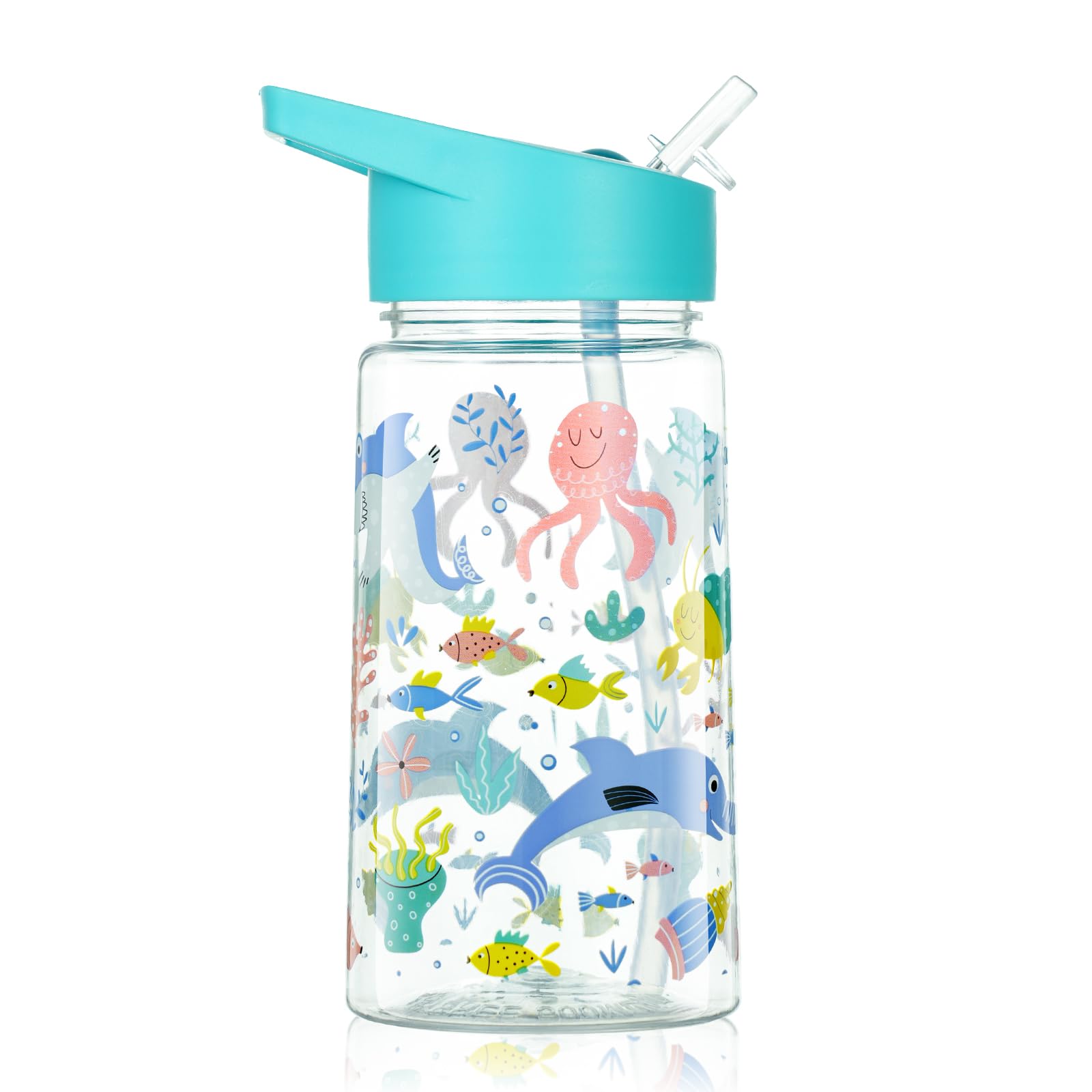 flintronic Kids Water Bottle with Straw 450ml, Leakproof BPA Free Kids Water Bottles, Cute Cartoon Pattern Design, Flip Nozzle Sports Water Bottle for School Picnic, Gift for Girls Boys — image 1