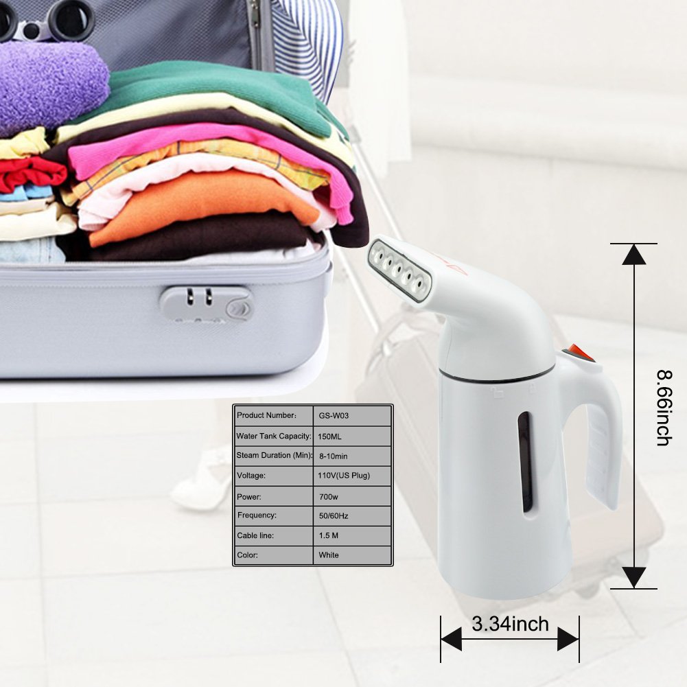 Garment Steamer Travel Fabric Steamer with 150ml Water Tank 45 Seconds Heat-Up Auto Shut-Off Safety Protection Perfect for Home & Hotel