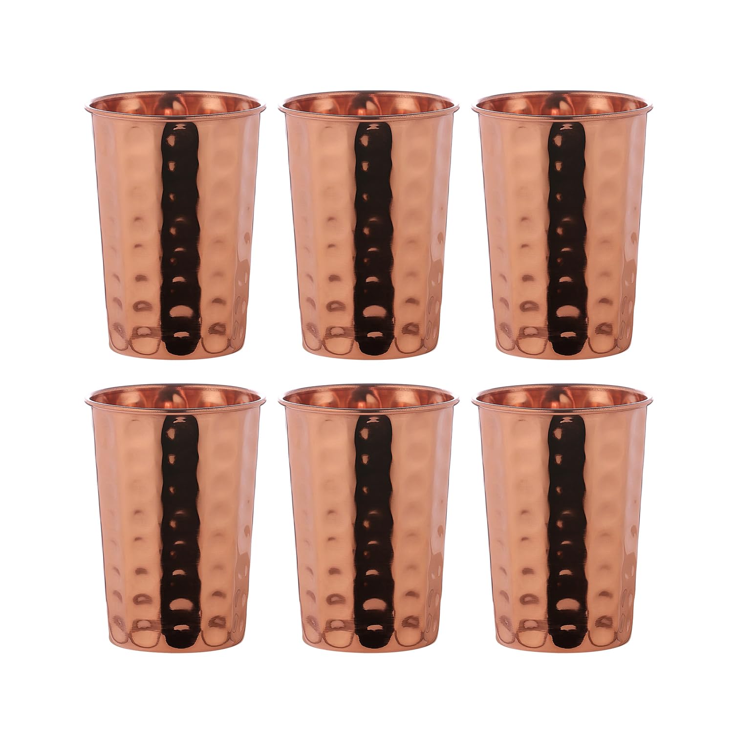 ANCIENTIMPEX Set of 6 Hammered Pure Copper Tumblers, 350 Ml Capacity for Ayurveda Health Benefits