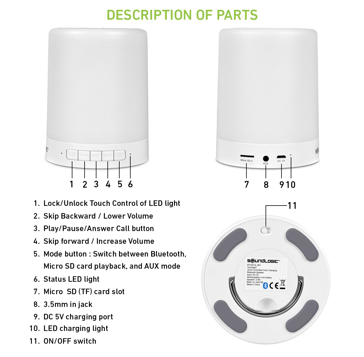 itek touchlight bluetooth speaker