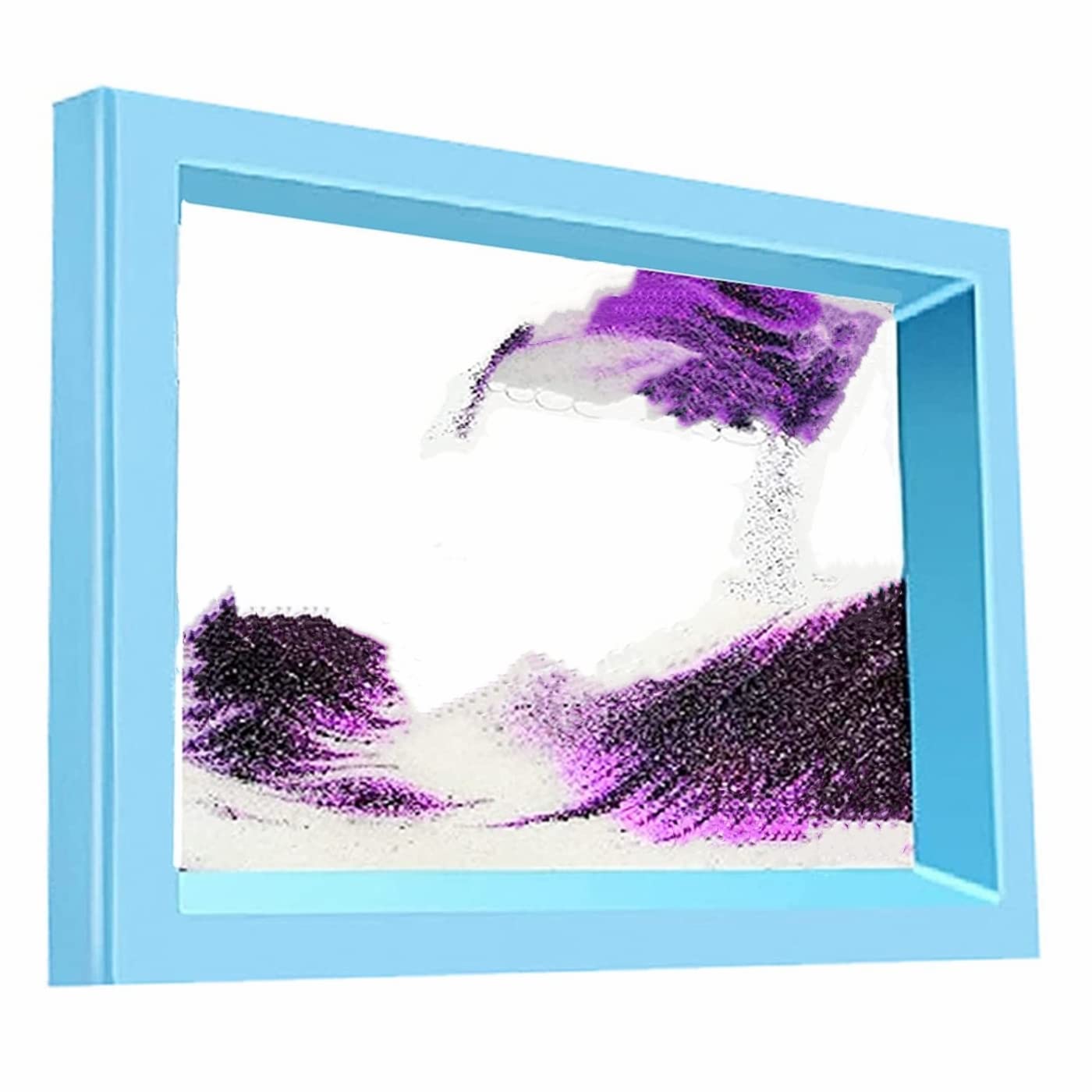 FUNJIA Moving Sand Art Picture, 3D Deep Sea Sandscape in Motion Display, Flowing Sand Art Decor for Sensory Calming Fidget, Desktop Home Office Work Decor (Purple)