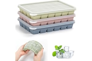 Ice Cube Tray with Lid, Easy Release 24 Flexible Square Ice Trays, 3Pcs BPA Free & Reusable Silicone Ice Cube Trays for DIY C