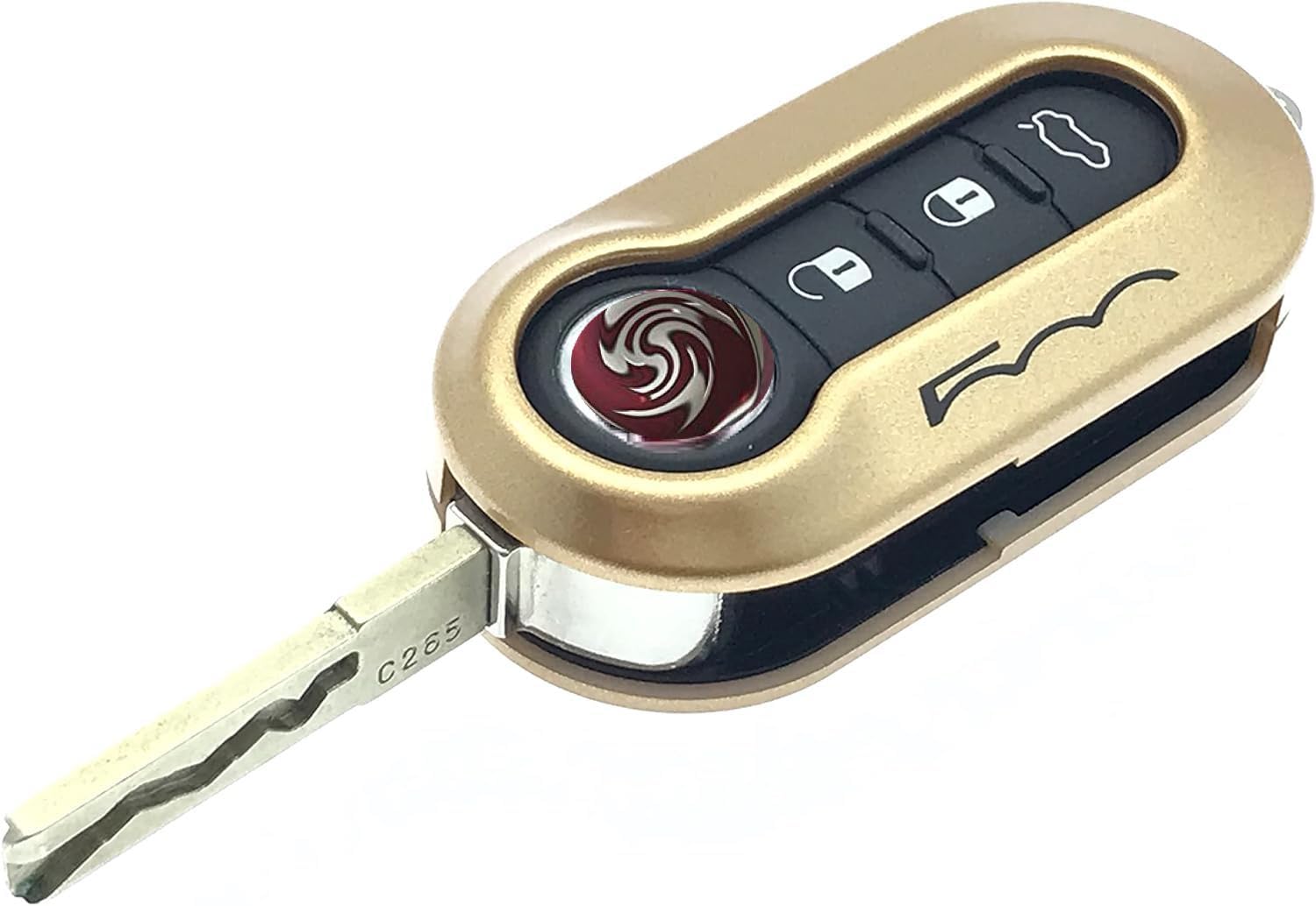 Nordecco Fiat 500 Key Case Cover - Fits 500, 500C, 500L, Abarth, Grande Punto, Brava, Panda, Stilo, Linea - 3 Button Flip (Gold)