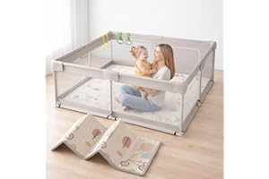 mloong Baby Playpen with Mat, 59x59x27 Inches Extra Large Play Yard for Babies and Toddlers, Indoor & Outdoor Activity Center