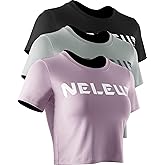 NELEUS Women's 3 Pack Running Crop Shirts Dry Fit Workout Athletic Shirt,1501 Black/Grey/Light Pink,2XL