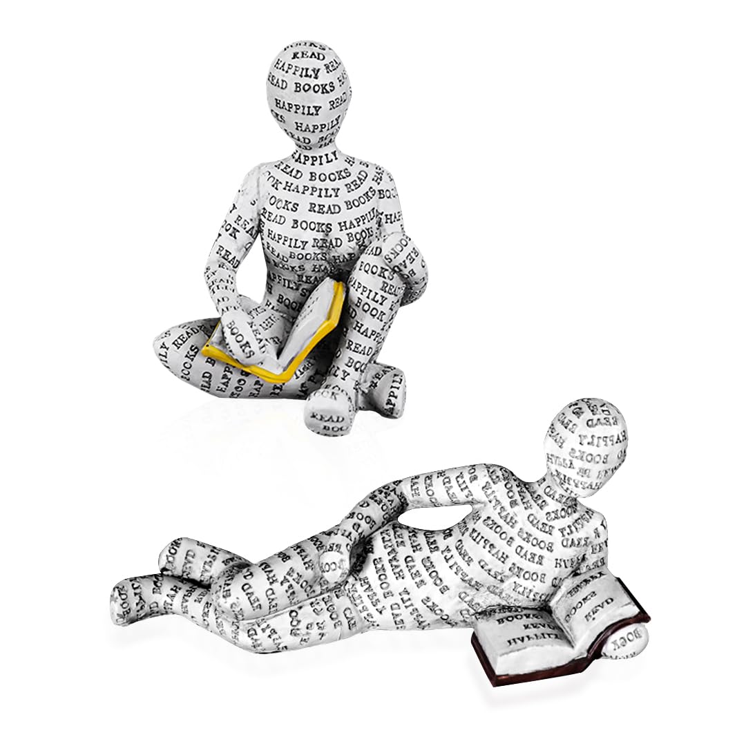 Zayookey 2 PCS Reading Women Figurine Thinker Statue Modern Bookshelf Decor Book Reader Sculpture Home Decor Aesthetic Sculpture for Office Desk Bedroom Living Room (Reading)