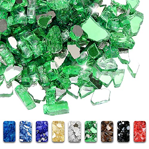 GRISUN Green Fire Glass for Fire Pit 10 Pounds 1/2 Inch High Luster