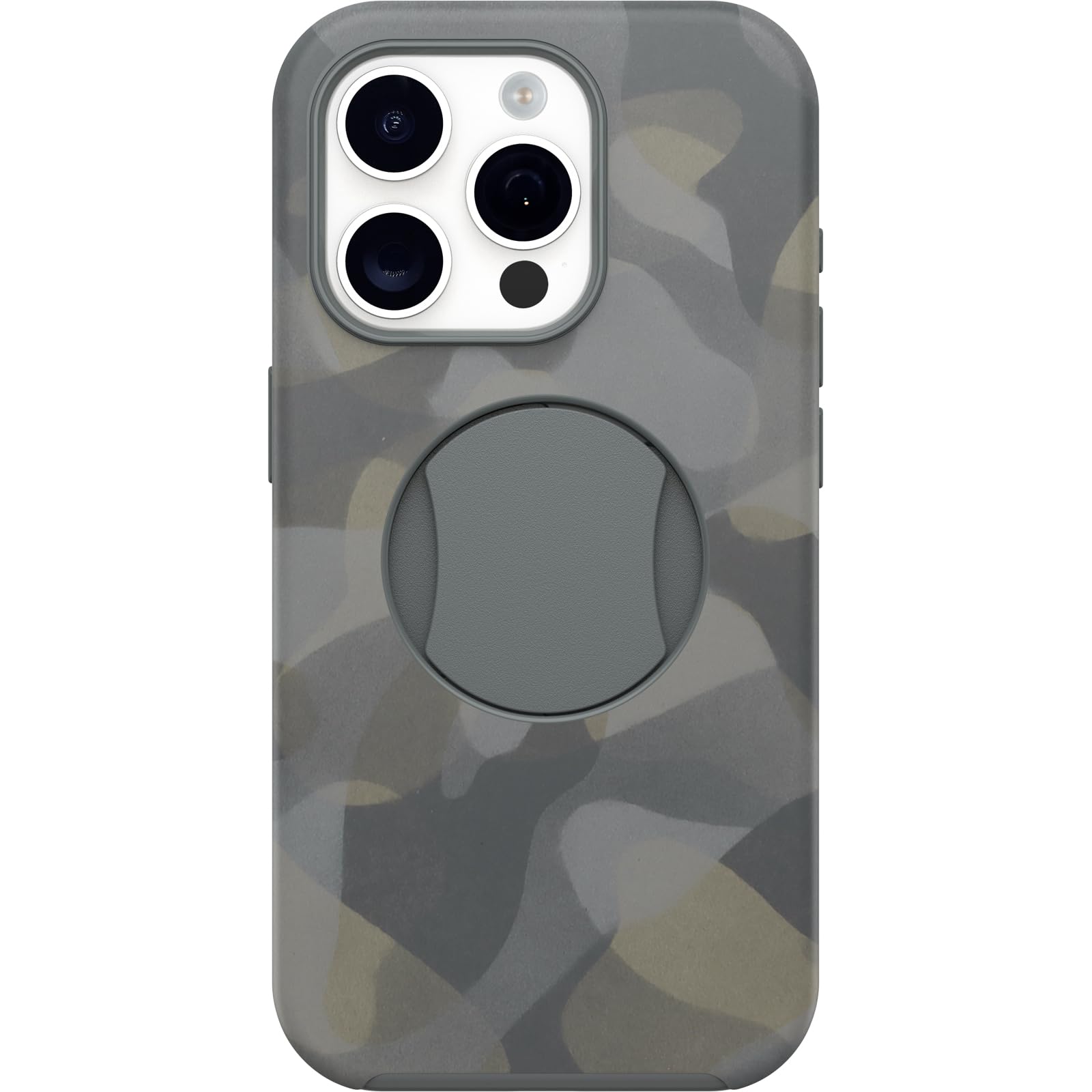 OtterBox iPhone 15 Pro (Only) OtterGrip Symmetry Series Case - Iron CAMO (Grey), Built-in Grip, Sleek case, Snaps to MagSafe, Raised Edges Protect Camera & Screen