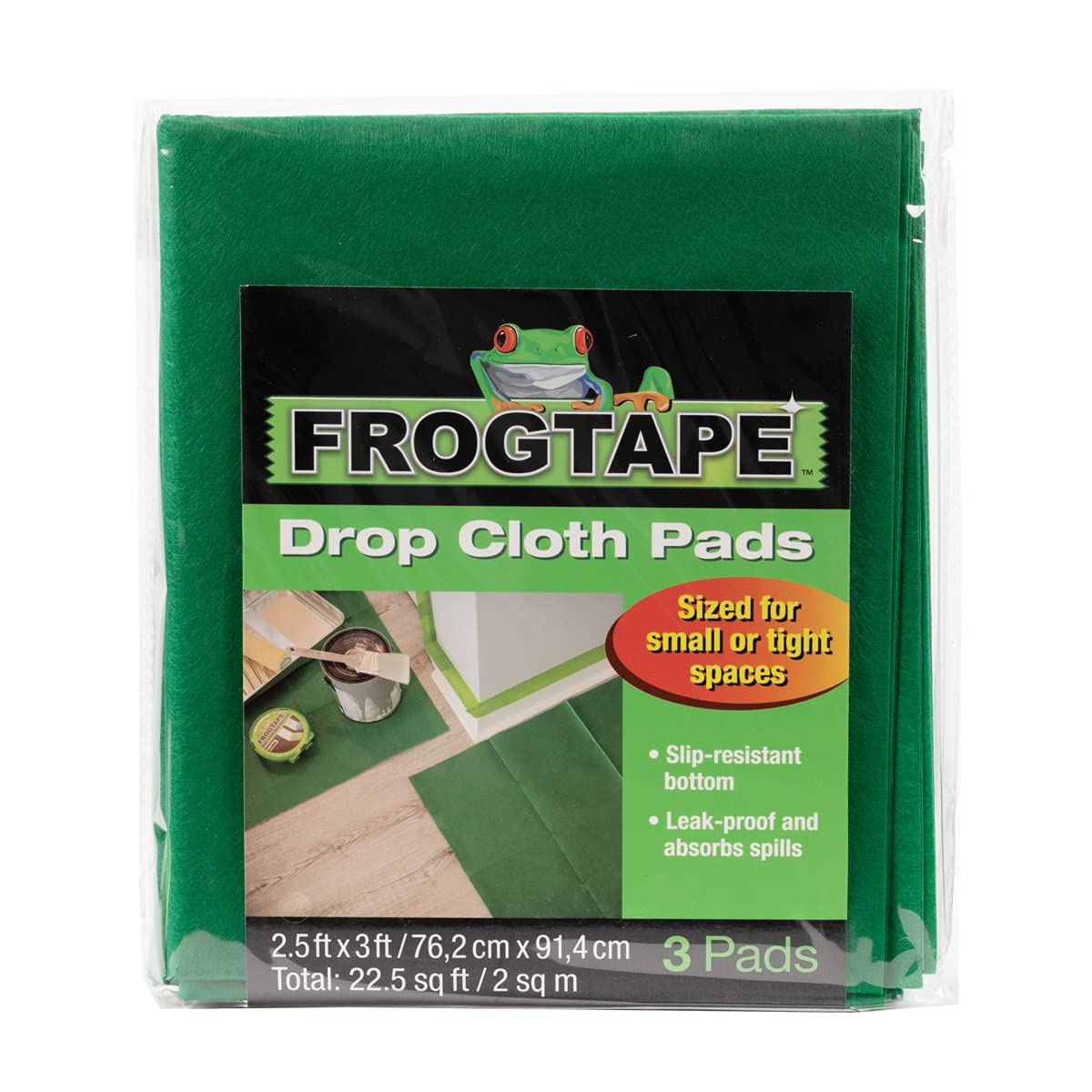 Frog Tape Drop Cloth Pads, Leak-proof, Absorbant, Non-Slip Dust Sheets (3 Pack), Green, 286743