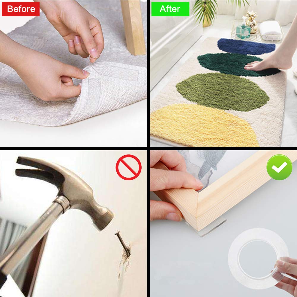 Nano Double Sided Tape Heavy Duty - Multipurpose Removable Traceless Mounting Adhesive Tape for Walls，Washable Reusable Strong Sticky Strips Gel Grip Tape, Carpet Mat Poster Tape for Home Office(17FT): Industrial & Scientific