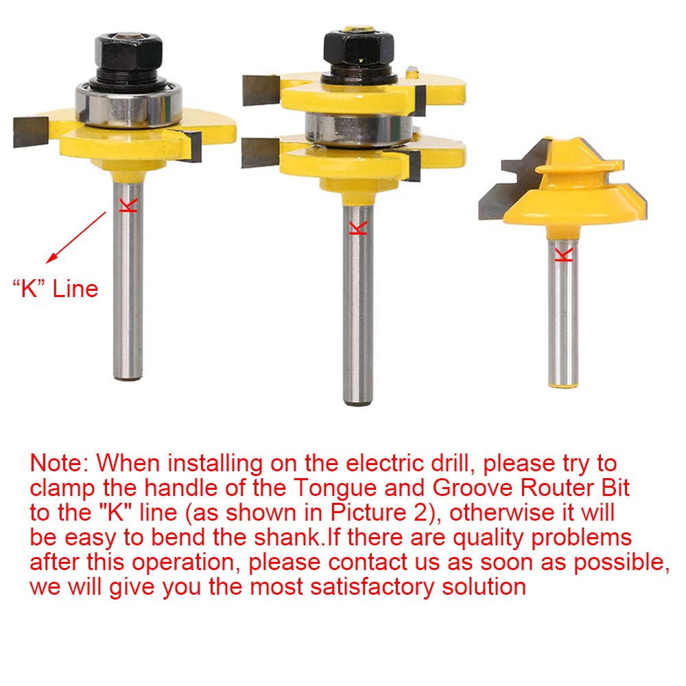 ASNOMY 45 Degree Lock Miter Joint Router Bits + 2 Pieces Tongue and Groove Set ，1/4 Inch Shank