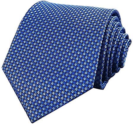 Men's Classic Checks Light Blue Jacquard Woven Silk Tie Necktie + Gift Box