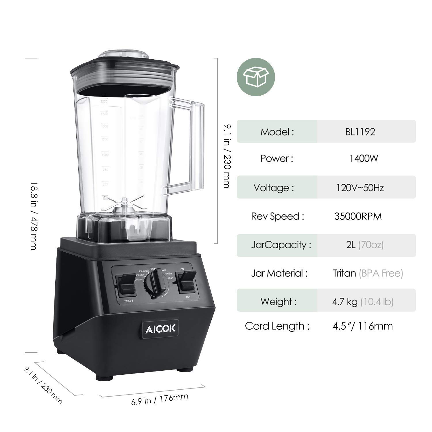 Aicok Smoothie Blender, Blender for Soup, High Speed Blender 30,000RPM
