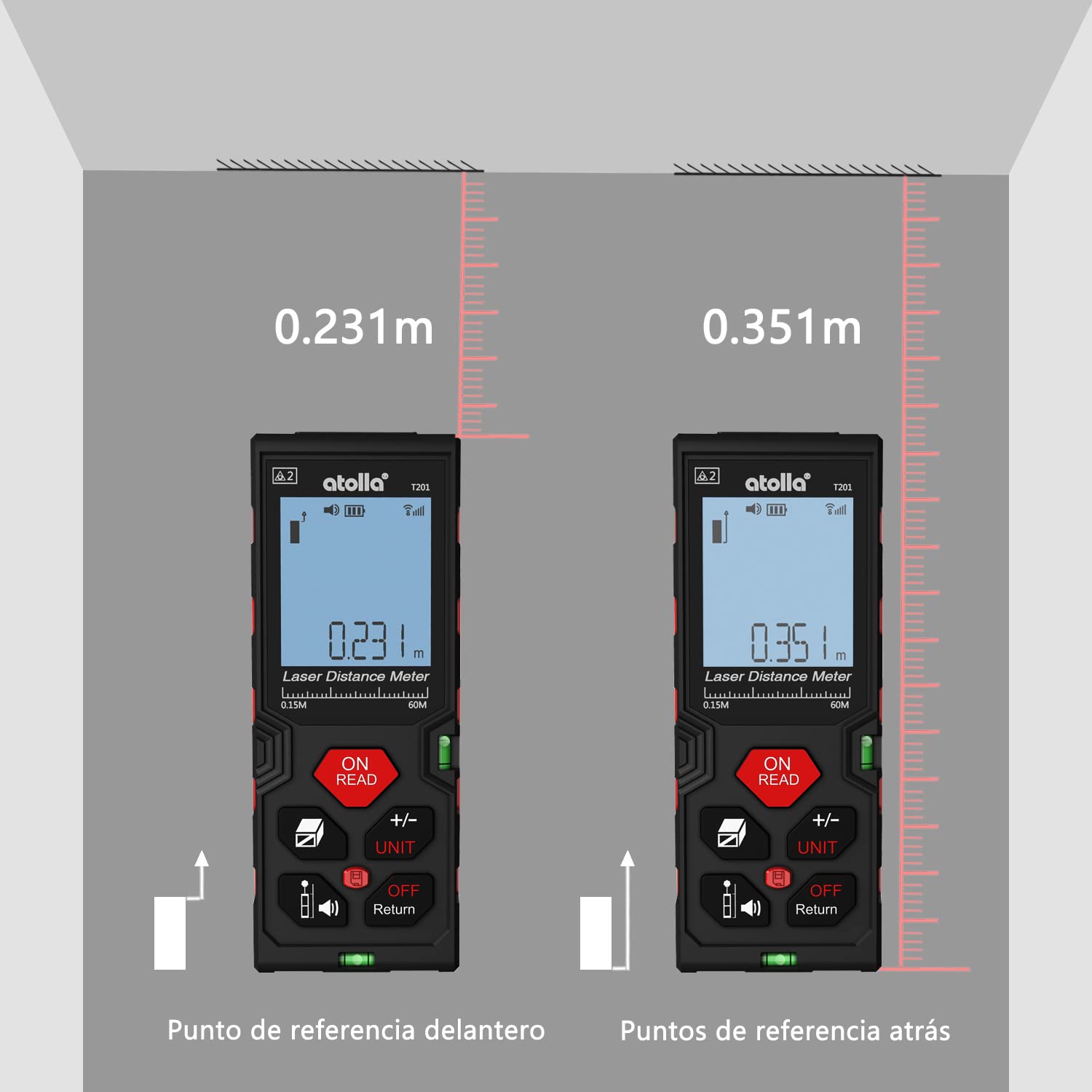 Diagram of atolla laser rangefinder buttons and their functions