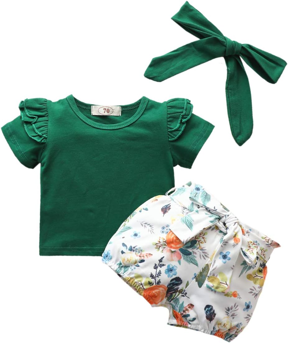 Newborn Baby Girls Clothes, Infant Kids Toddler Long/Short Sleeve Ruffle Romper Bodysuit and Floral Pants Set Outfits
