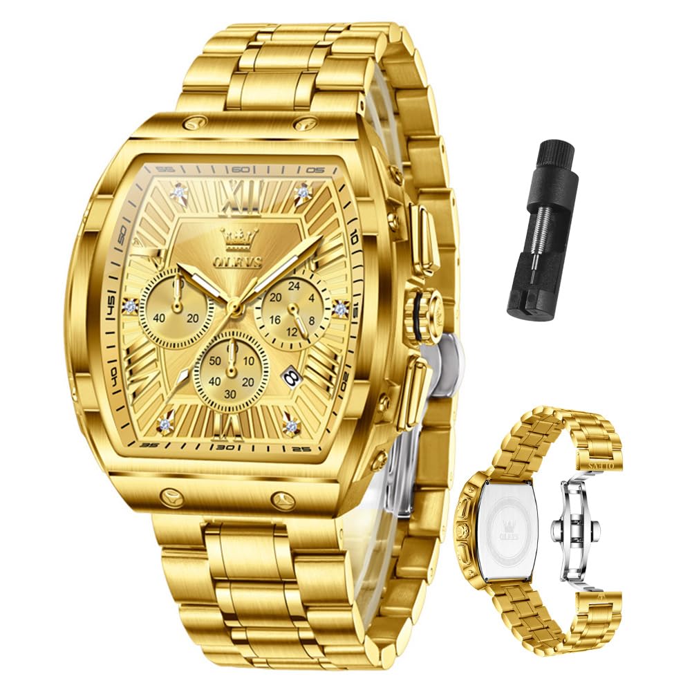 OLEVS Watches for Men Luxury Big Face Stainless Steel Mens Watches Classic Waterproof Analog Quartz Men's Wrist Watch with Date Multifunction Chronograph Dress Watch for Men Relojes para Hombres