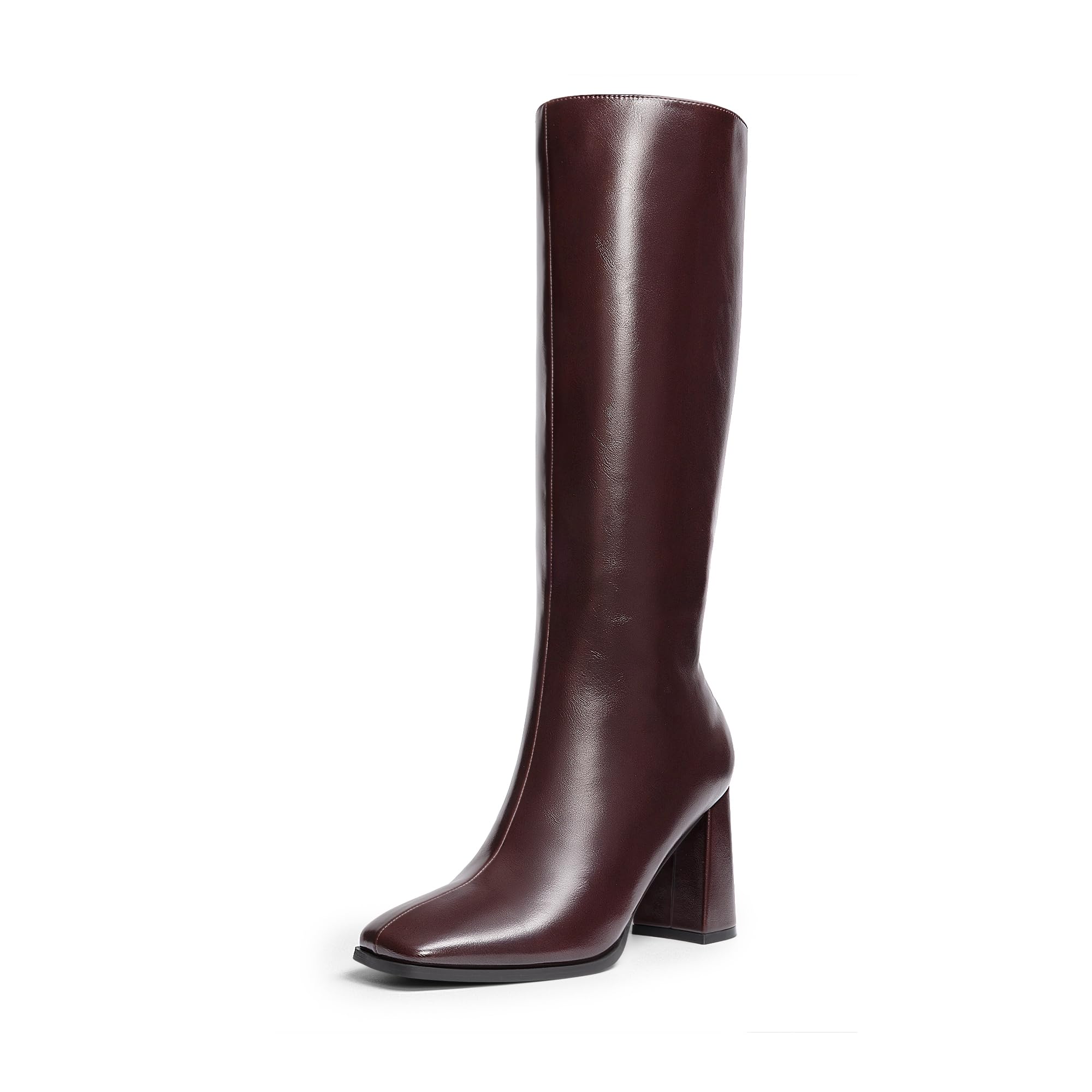 Photo 1 of DREAM PAIRS Knee High Boots for Women Square Toe Gogo Chunky Heel with Side Zip,Size 7.5,Burgundy,SDKB2407W