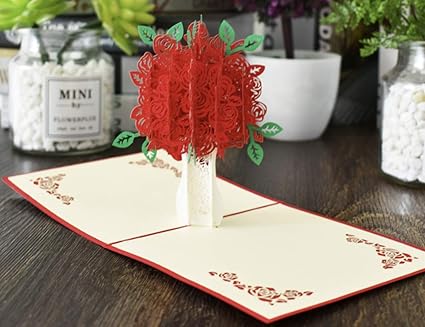 Rouge Bouquet De Fleurs 3d Pop Up Carte De Voeux Joyeux