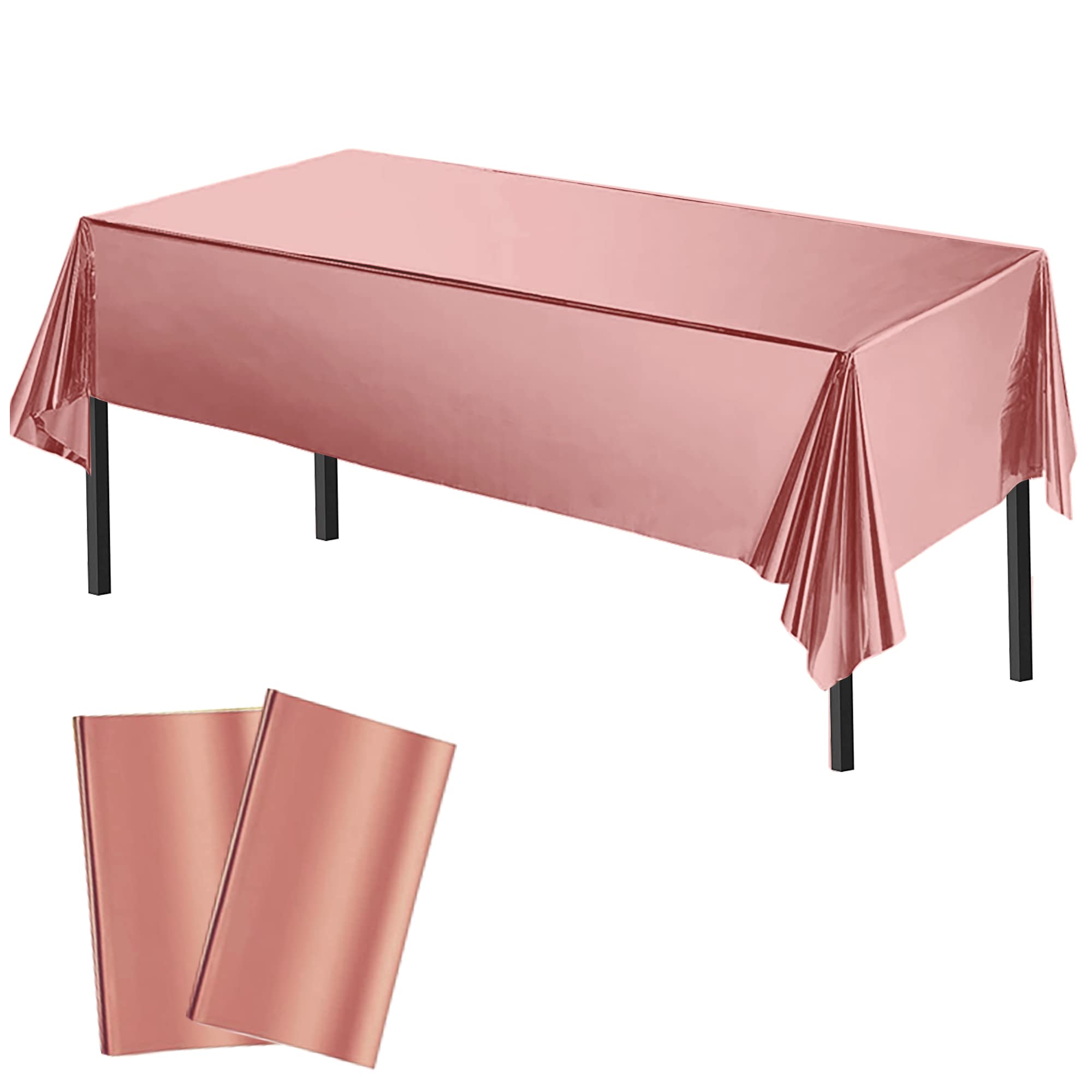 Time to Sparkle 2 Pack Plastic Tablecloths 54" x 108" Plastic Dining Table Cloth Premium Rectangle Table Cover for Parties Wedding Banquet etc Indoor Or Outdoor(Foil Rose Gold)
