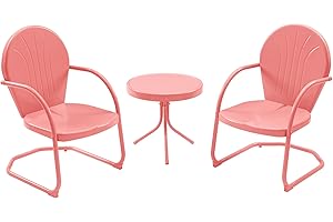 RICNOD Patio Bistro Set Retro Metal Outdoor Seating Conversation 3 Pieces, 2 C-Spring Motion Armchairs and Round Side Table, for Porch, Lawn, Garden, Pink