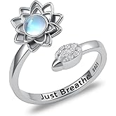 Yorionke Lotus Just Breathe Ring Sterling Silver Hope Rings Inspirational Anxiety Rings Encouragement Gifts Lotus Jewelry for Women