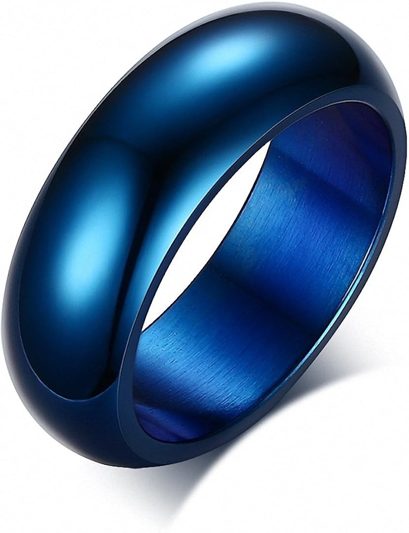 7MM Blue Men's Titanium Steel Ring Classic High Polished Comfort Fit
