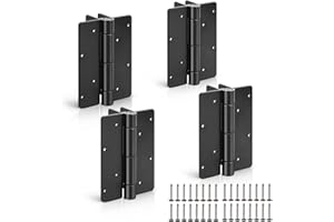 UCDOET 4 Pcs Aluminum 5 3/4” Self Closing Gate Hinges, Black Fence Gate Hinges for Metal | Vinyl | Iron | Wood Gates, Self Closing Force Adjustable Spring Loaded Hinges