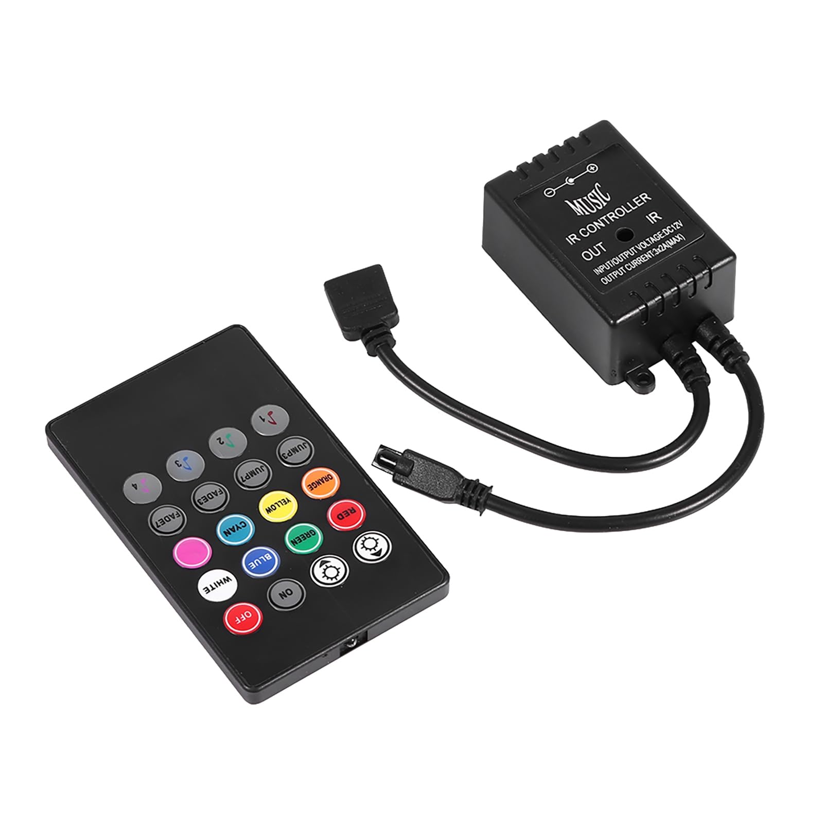 Garosa Portable LED Music Controller with 20-Key IR Remote & Sound-Activated Sensor for RGB Flexible Strip Lights