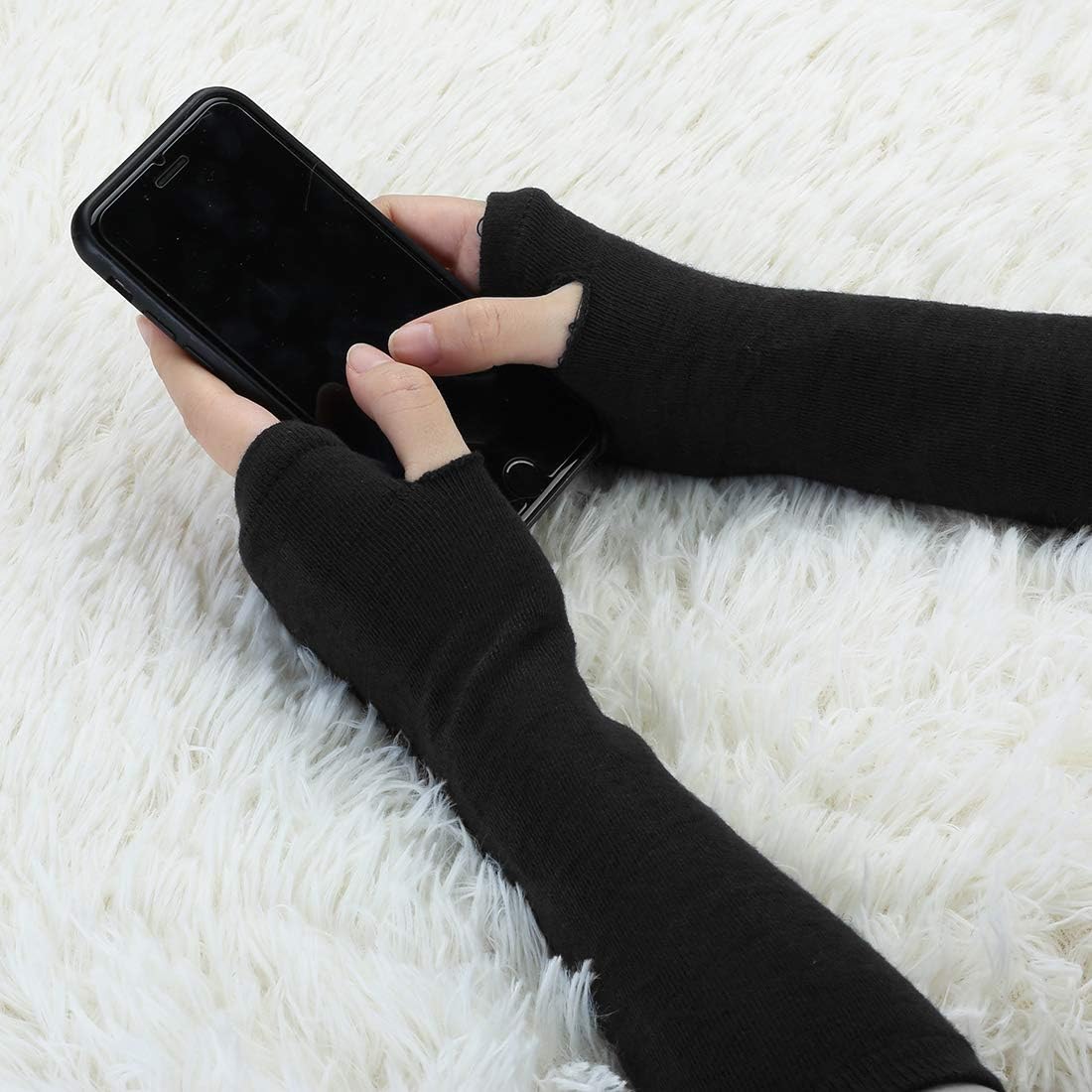 uxcell Women Elbow Length Arm Warmer Gloves Thumbhole Fingerless 1 Pairs Black at  Women’s Clothing store: Cold Weather Gloves