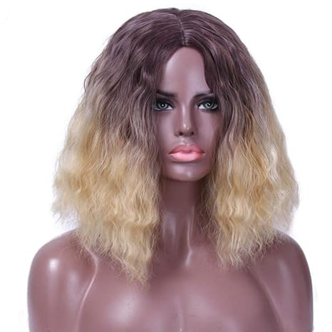 Amazon Com Wig Lady Curly Hair Gradient Corn Hot Short Curly Hair