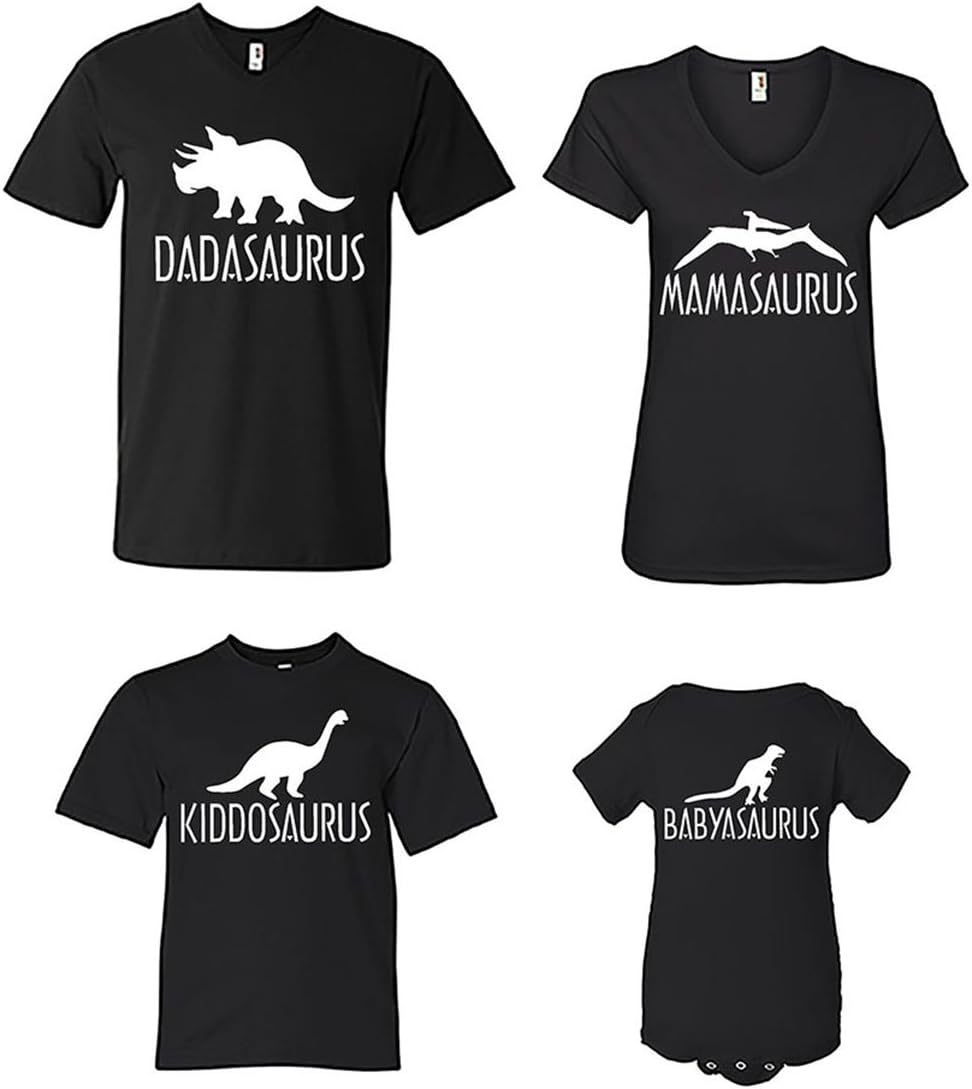 FASCIINO Dinosaurs Family Matching T-Shirts (Daddy, Mama, Kiddo, Baby)