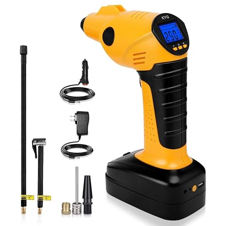 KYG Auto Luftpumpe elektrischer Kompressor tragbare Reifenpumpe Digital Kompressor mit LED Licht LCD Bildschirm inklusive 3 V