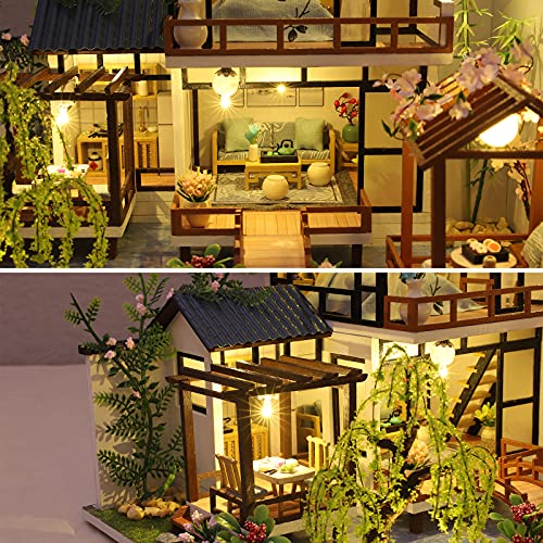 GuDoQi DIY Miniature Dollhouse Kit, Tiny House kit with Music, Miniature House Kit 1:24 Scale, Great Handmade Craft Gift for Birthday Easter Day, Traditional Courtyard House