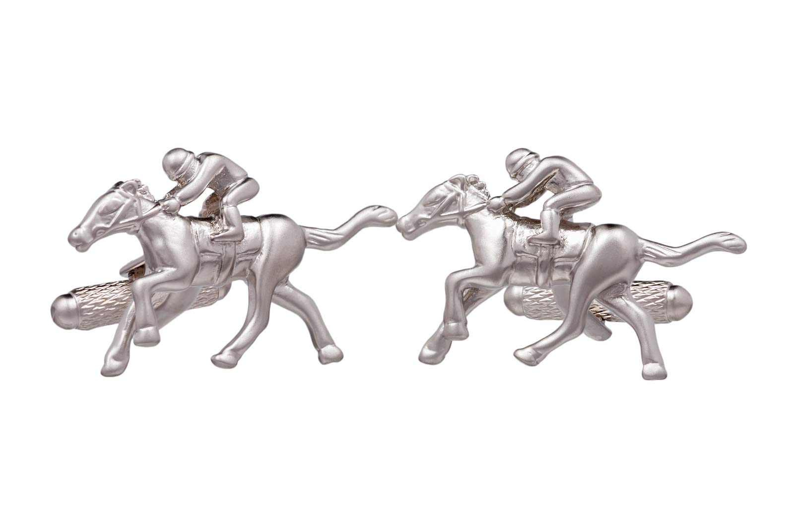 Horse Racing Cufflinks - A Pair of Galloping Racehorse and Jockey Cufflinks in Cufflink Box - Silver Colour