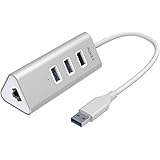 AUKEY USB Hub with 3 USB 3.0 Ports for Data Transfer, 1 Ethernet Port, Desktop Aluminum Hub for PCs and Laptops