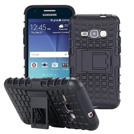 ECENCE Handyhülle Schutzhülle Outdoor Case Cover + Panzerfolie kompatibel für Samsung Galaxy J1 (2016) Handytasche Schwarz 23