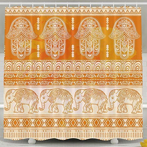 3D Hamsa Elephant Pattern Mildew Resistant Anti-Bacterial PEVA Waterproof,opaque,hanging Ring Clear - Non Toxic,Eco-Friendly,No Chemical Odor