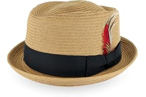 HATS IN THE BELFRY Belfry Men/Women Summer Straw Pork Pie Trilby Fedora Hat in Blue, Tan, Black