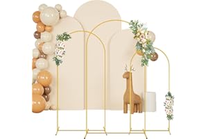 FANPROMS Wedding Arch Stands and Beige Arch Covers 6FT 6.6FT 7.2FT Spandex Arched Stand Cover for Metal Round Top Balloon Arc
