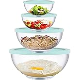 Homwin Glass Mixing Bowls with Lids Set, 8 Pieces Glass Salad Bowl Set with Lids(0.6QT,1.1QT,2.2QT,4QT) High Brosilicate Microwave Bowls for Kitchen Baking, Prepping Serving and Storage, Great Gift