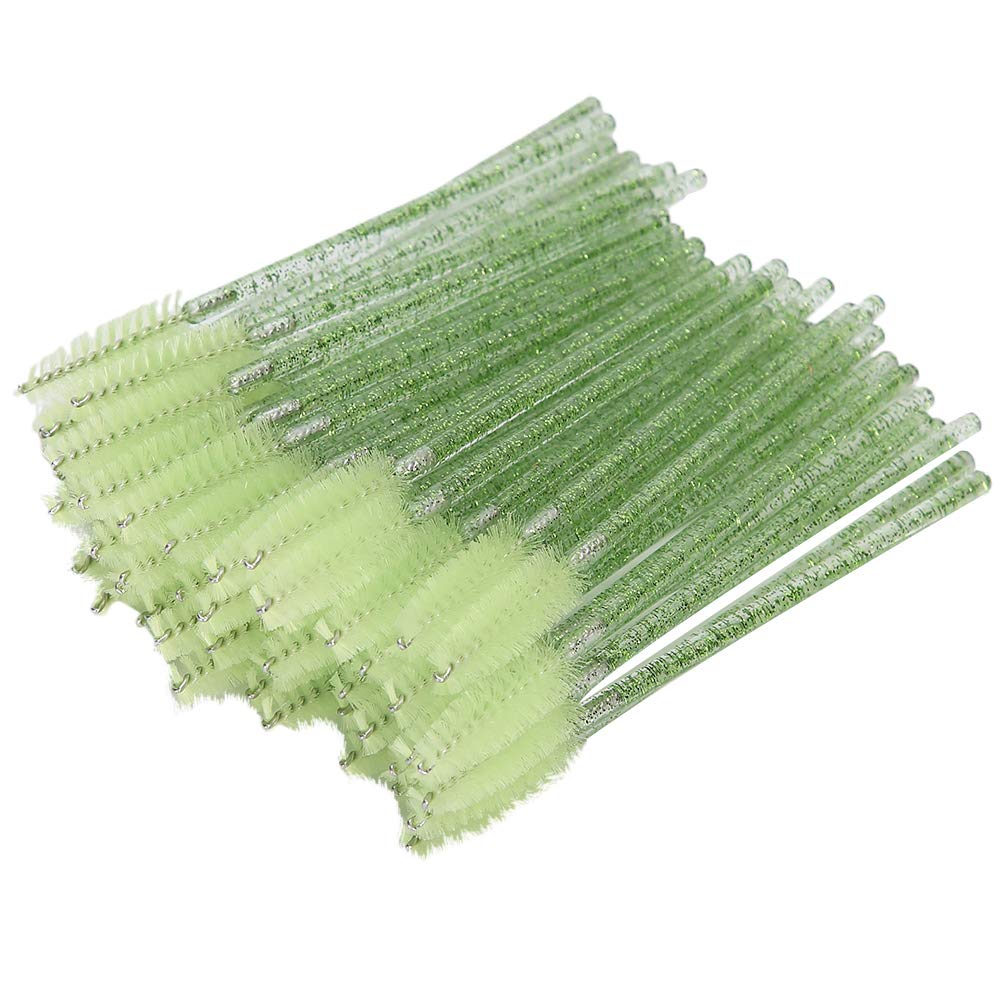 50pcs Eyelash Mascara Brushes Wands, Nylon Makeup Brush Mascara Wands Eyelash Eyebrow Disposable for Eyelash Extensions(Green)
