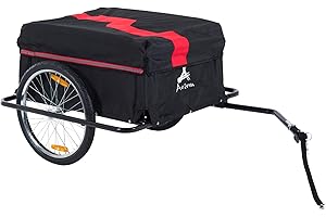 Aosom Bicycle Trailer Bike Cargo Trailer Garden Utility Cart Tool Carrier with Removable Cover, Red