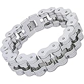 Dream Apparel Mens Stainless Steel Bike Chain Motorcycle Chain Bracelet for Women, 3/4 Inch Wide Heavy Metal Biker Bracelet, Bicycle Link Chain Bracelet