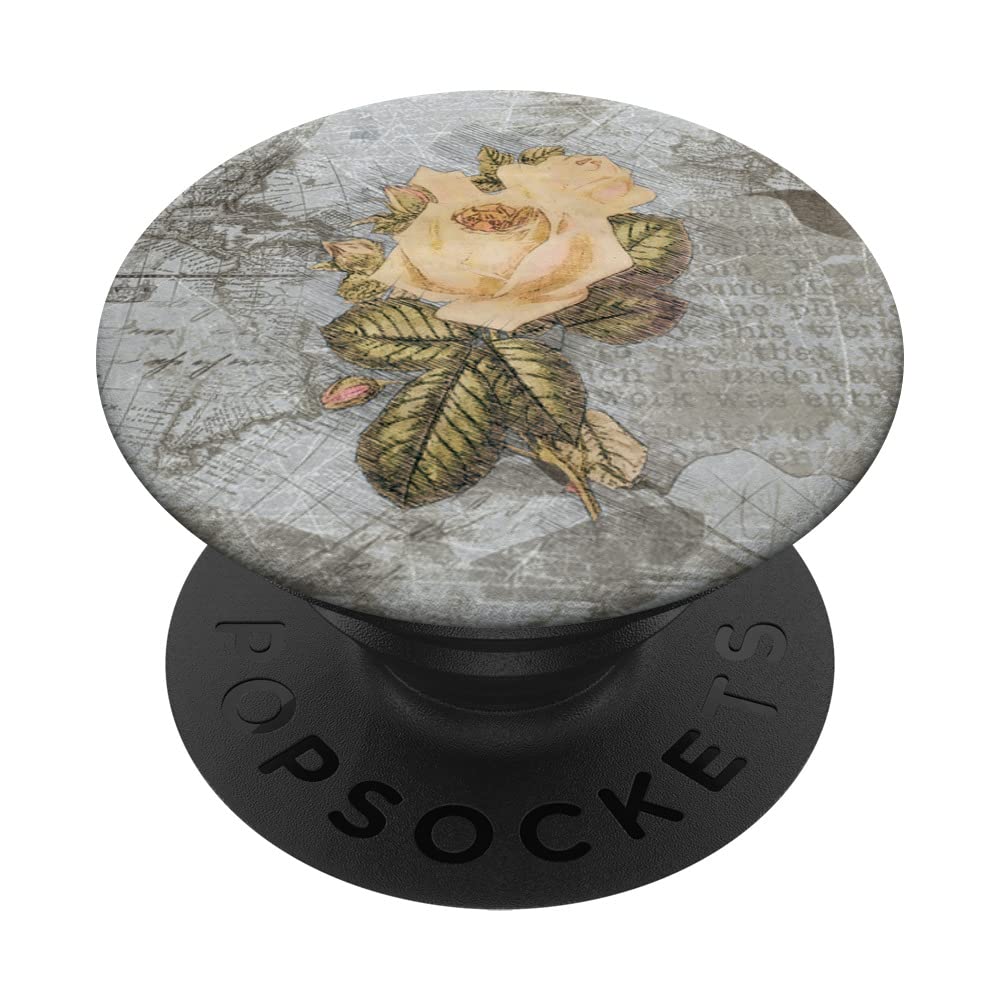 Vintage Cottagecore Roses Flower Aesthetic Floral Old Paper PopSockets Swappable PopGrip