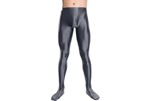 FEOYA Men Shiny Leggings Oil Glossy Tights Stretchy Sheer Metallic Pants for Club Party Workout Cosplay
