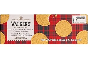 Walkers All-Butter Shortbread Thistle Rounds, Butter Cookies, Crumbly, Crunchy and Delicious - 150g