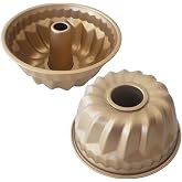 LoveDeal 7 Inch Nonstick Fluted Tube Cake Pan, Carbon Steel Baking Mold | Gold Kugelhopf Pan, 36OZ Capacity Midsize Cake Pans for Chocoflan, Flan, Jello, Gelatin, 2 Pack