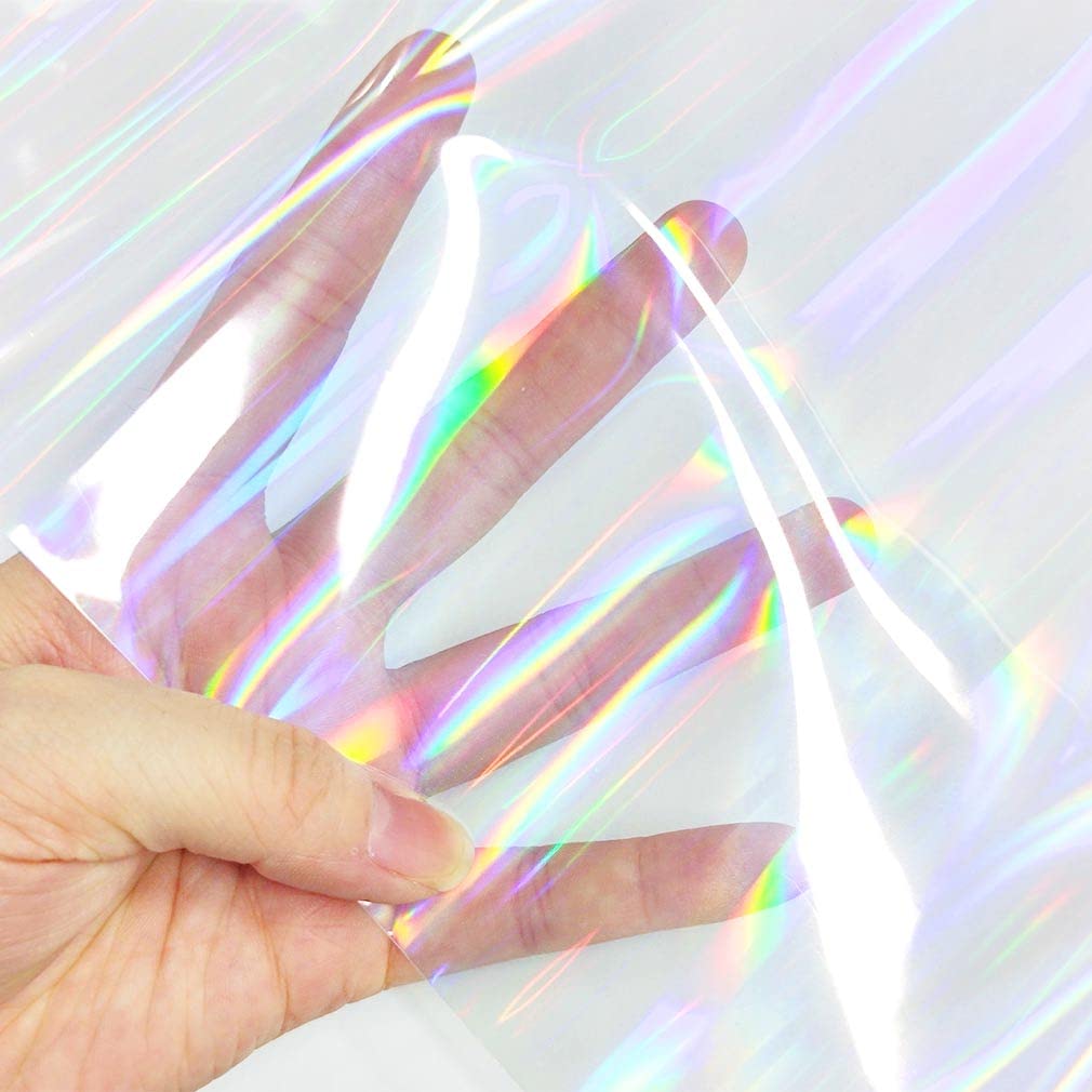 XHT Holographic Clear PVC Vinyl, 30 x 135 cm Iridescent Laminate Transparent Waterproof Vinyl Film (Holographic)